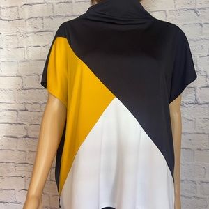Alfani Retro-Chic Color Block Pullover Blouse Sz 1X in Black Gold & White.